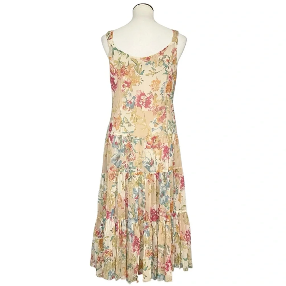 Nine West Floral‎ Sleeveless 100% Silk Tiared Dress Size 10P Dainty - Picture 3 of 12